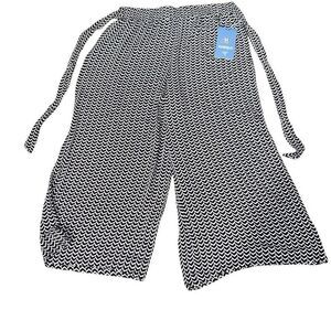 Hydraulic Palazzo Pant Tie-Waist Black And White Chevron Print Rayon Size XL